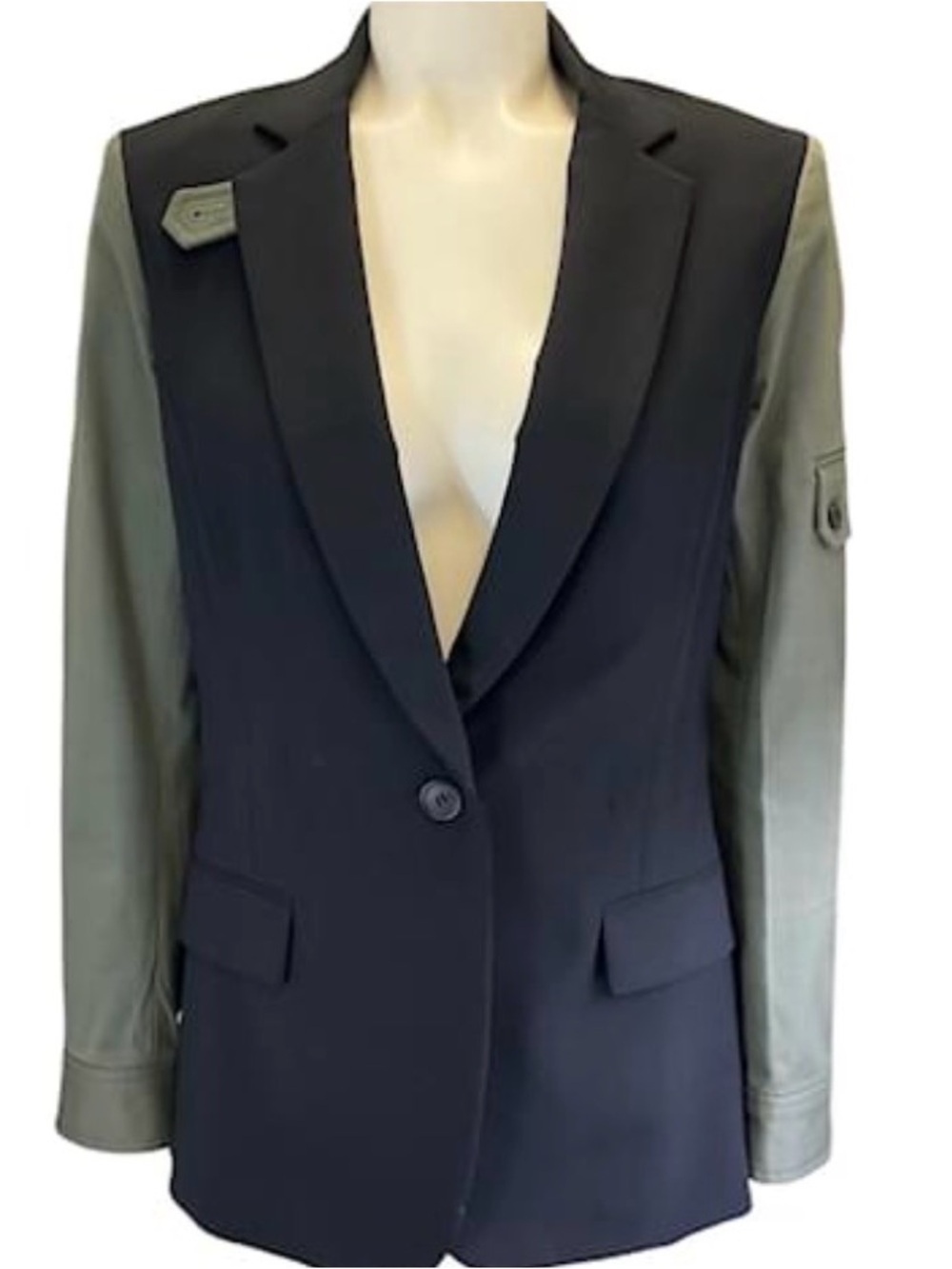 Veronica Beard Military Colorblock Dickey Jacket Black Army Green Wool Size 8 - Picture 5 of 14